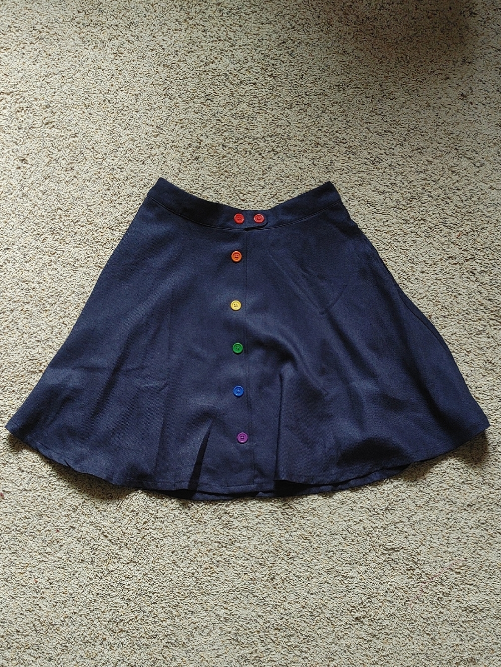 Modcloth Navy Circle Skirt with Rainbow Front Buttons